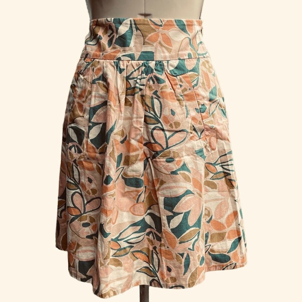 J. Crew Women's A-Line Cotton Skirt‎ Size 0 Multicolor Pockets Knee Length Lined